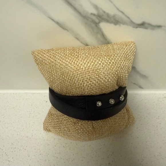 Rustic Cuff Black Leather Double Wrap Bracelet Choker Necklace Silver Hardware - Picture 4 of 11